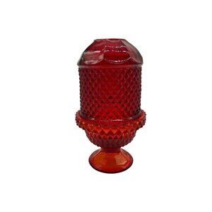 Viking MCM Vintage Red Diamond Point Fairy Lamp Cottagecore Art Glass Collectibl